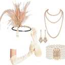 Cizoe 1920s Accessories Set for Women, Flapper Accessory Great Gatsby Costume Headband Flapper Necklace 20s Gloves (Ch)
