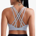 RUNNING GIRL Sports Bras for Women, Medium-High Impact Running Strappy Sports Bra with Removable Pads (L, Grey)