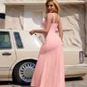 LAGSHIAN Women's Elegant Square Neck Sleeveless Bodycon High Split Ruched Long Formal Evening Dress (S)