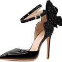 Gold High Heels Butterfly Back Sexy Stiletto Pumps Closed Toe Sparkly Ankle Strap Heels Sandals Dress Shoes for Women (8, Black)