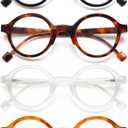 YTDBNS Retro Round Reading Glasses for Women/ Men, 4 Pack Lightweight Blue Light Blocking Readers, Vintage Circle Frame Eyewear for Daily Use, 1.00
