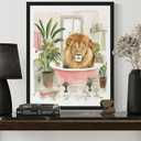 Lion Wall Art Poster Print, Animal Bathtub Pictures Restroom Wall Art Painting for Bathroom Decor Gallery 49 (Lion, 10" L x 8" W, Unframed)