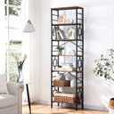 HOMISSUE Tall Bookshelf, 84 Inch Industrial Bookshelf with Metal Frame and Open Shelves, 7 Tier Metal Bookshelves and Bookcases, Rustic Tall Book Shelf for Office, Living Room and Bedroom, Brown