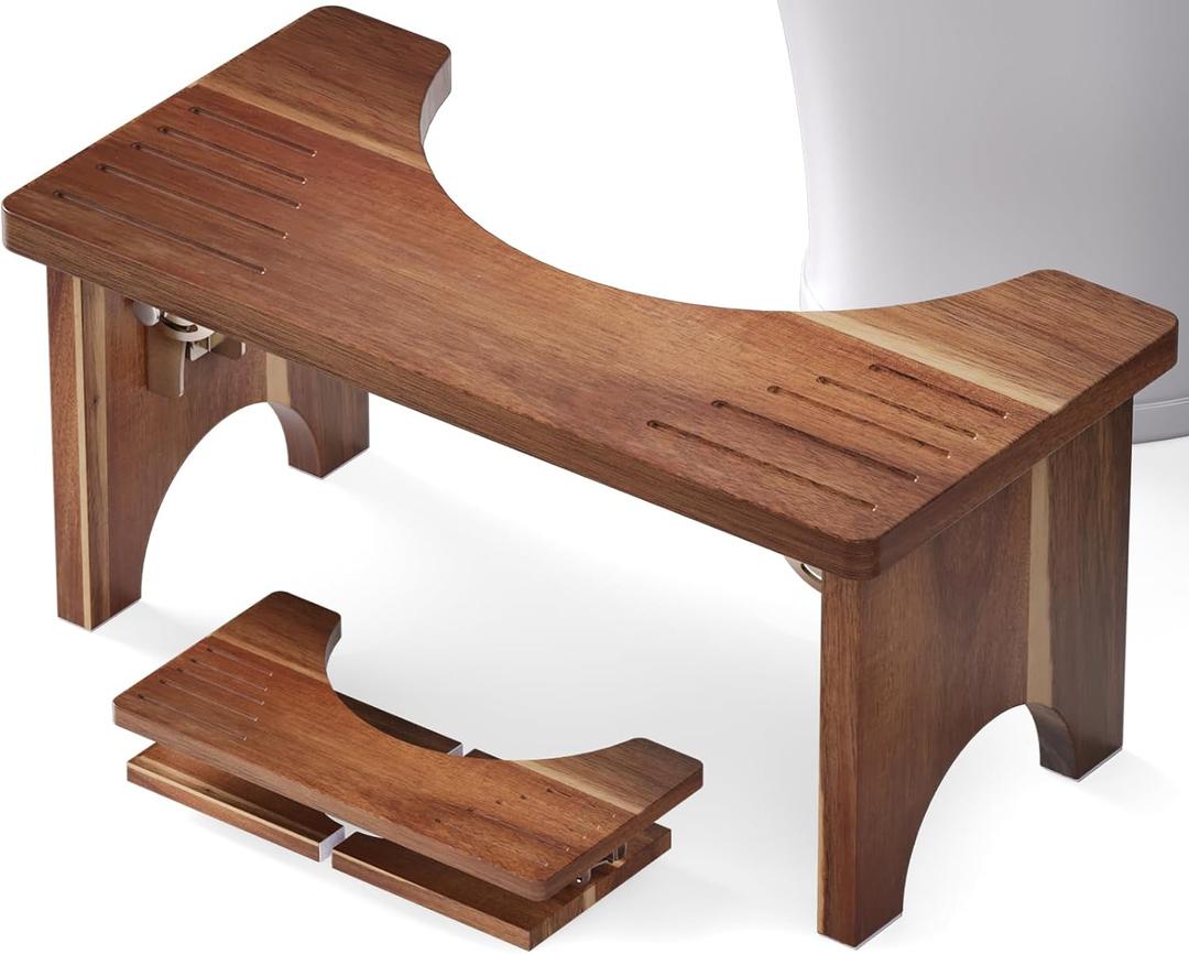 7 Inches Acacia Wood Toilet Stool Squat for Adults,Foldable Poop Stool for Bathroom,Portable Potty Step Stool with Non-Slip Strip,No Assembly Required
