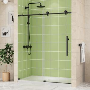 DELAVIN 48" W x 75" H Frameless Shower Door, Sliding Shower Door with 1/4" (6mm) Clear SGCC Certified Tempered Glass, Explosion-Proof Film, Stainless Steel top Rail