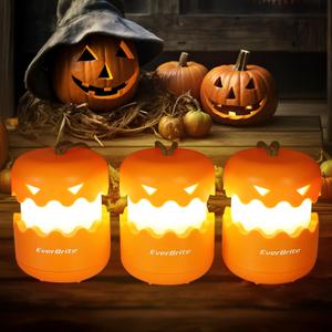 EverBrite 3 Pack Halloween Pumpkin Lantern, Collapsible Jack O Lantern Pumpkins with Lanyard, Halloween Party Favors, Light up Pumpkin Outdoor for Halloween Party Decoration, Battery Included