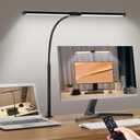 Led Desk Lamp for Home Office, Eye-Care Architect Light with Clamp, Smart Double Head Computer Monitor Table Clip Lamp, Adjustable Flexible Goose-Neck, 25 Lighting Models, Task Lamp, Black