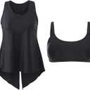 Smismivo Tankini Tops for Women Open Back Swim Tank Top Bathing Suit with Padded Sports Bra Bikini Top Two Piece No Bottom (Black, M)