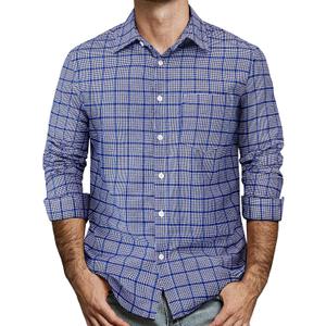 Mens Gingham Button Down Shirt Long Sleeve Dress Shirts Business Casual Shirts with Pockets (Large, Bluewhite)