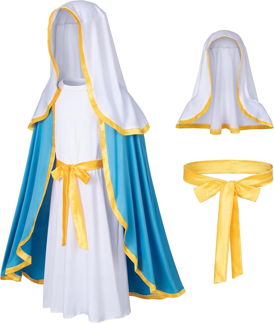 Irtysh Classic Girl Biblical Religious Virgin Mary Costume Fancy Dress Costume Headwrap Hat Waist Rope Set