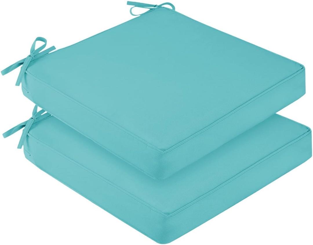 downluxe Waterproof Outdoor Chair Cushions for Patio Furniture, 18" x 18" x 2" Patio Chair Cushion with Adjustable Ties & Portable Handle, Square Outdoor Cushion with Removable Cover, Teal, 2 Pack