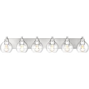 Bathroom Light Fixtures, 6 Light Brushed Nickel Vanity Light, 38 Inch Modern Wall Sconces with Globe Clear Glass Shade, Vanity Lighting Fixtures Over Mirror, VL195-BN-6