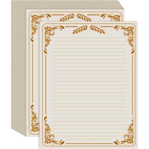 Vintage Lined Letter Paper - 100 Sheets, Stationary Paper for Writing Letters with Lines & Antique Border Design for Stationery Writing Papers,Invitations & Notes, 100gsm, 8.5'' x 11'', Brown