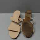 DREAM PAIRS Women's Two Strap Open Toe Low Block Chunky Heels Sandals Dress Pumps Casual Summer Mules Shoes, Size 8.5, Nude-nubuck