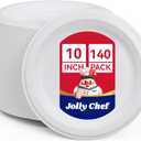 JOLLY CHEF10 inch 140 Pack Disposable Paper Plates,Soak Proof, Cut Proof, Microwave Safe Heavy Duty Paper Plates Everyday Use (10in)