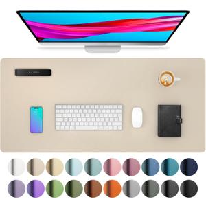 Aothia Leather Desk Pad Protector, Large Mouse Pad, Office Mat, Non-Slip PU Leather Blotter, Laptop Desk Pad, Waterproof Writing Pad for Office and Home (Beige, 23.6" x 13.7")