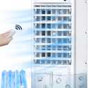 Evaporative Air Cooler, 3-IN-1 Windowless Portable Air Conditioner, 4 Modes & 3 Speeds Personal Swamp Cooler w/Humidifier, 12H Timer & Remote, 65° Oscillating Evaporative Cooler for Room Home