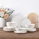 LERATIO Ceramic Dinnerware Sets for 6,Porcelain Plates and Bowls Sets with Wavy Edge,Microwave & Dishwasher & Oven Safe,Light Weight & Scratch Resistant Dishes Sets-Service for 6 (18pcs)-White (Modern-Peal White)