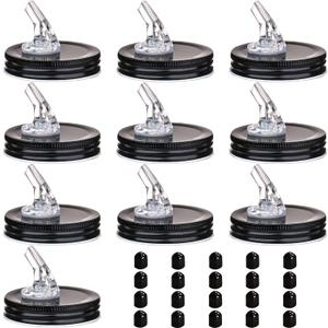Mason Jar Pour Spouts. free flow Mason Jar Pour Spouts, mason jar for spout regular mouth size 70mm dispenser germination cover. Suitable for any liquid. LeakProof 10Pack + 20 Black Lid Caps (10