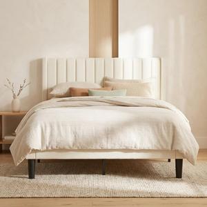 Queen Modern Upholstered Platform Bed Frame with Headboard, Beige
vertical-channel design in linen-style fabric, reinforced build helps reduce movement and noise, no box spring needed
