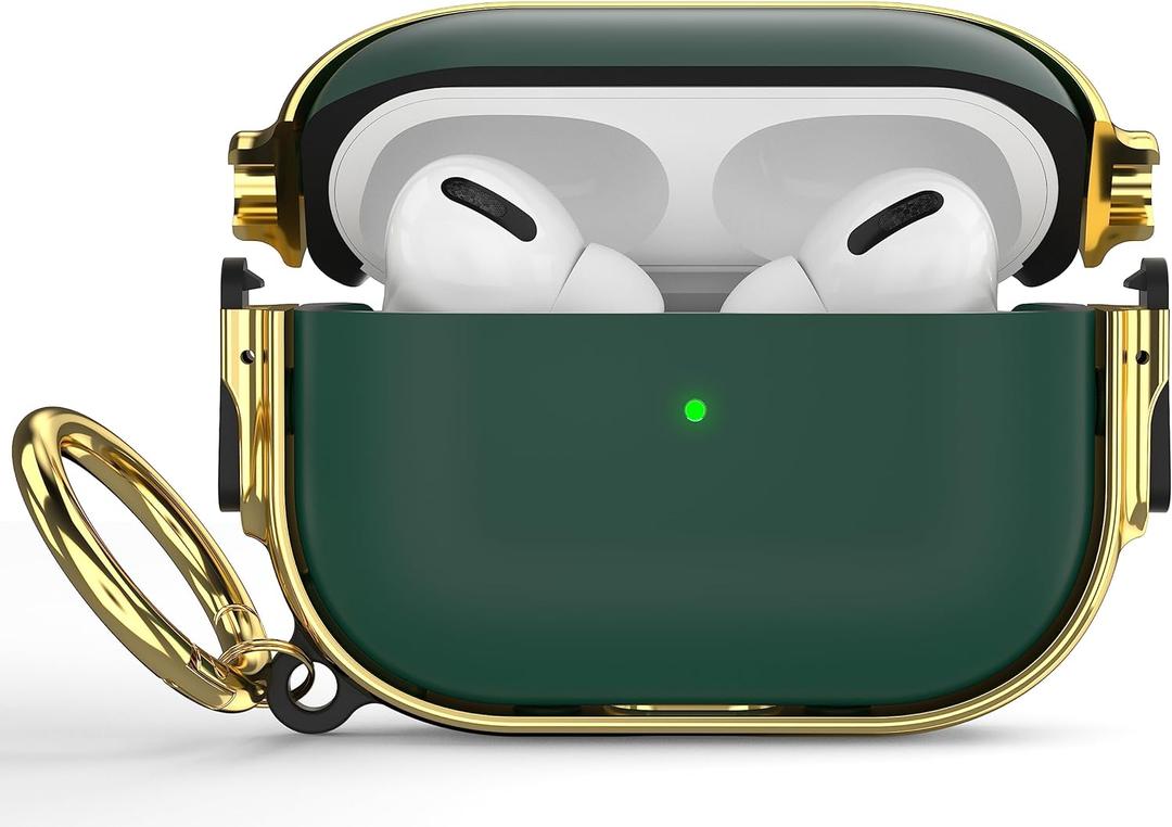 Maxjoy for AirPods Pro 2nd/1st Generation Case with Lock, Cute AirPods Pro 2 Case Lock Protective Hard AirPod Pro Cover for Women Men with Keychain for Airpod Pro (2023/2022/2019), Green/Gold