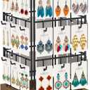 EsLuker.ly Rotating Earring Display Holder Stand for Vendors Events Selling, Large Capacity 36 Hooks Jewelry Rack with Wooden Base for Earring Card Sales, Enhances Retail Visibility(Brown)
