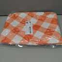 Smiry Round Picnic Tablecloth, Elastic Waterproof Fitted Vinyl Tablecloths for 57"x68" Tables, Flannel Backed Buffalo Plaid Table Cover for Dining, Camping, Outdoor, Thanksgiving, White and Orange