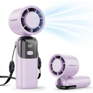 5000mAh Portable Handheld Fan, USB-C Rechargeable Mini Fan with 100 Speeds | Up to 12H Runtime,Turbo Strong Airflow, LED Display,Foldable Desk & Neck Fan for Outdoor Travel, Summer Gifts, Small