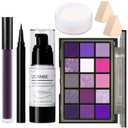 UCANBE Halloween Makeup Kit – 15-Color Purple Eyeshadow Palette, White Liquid Foundation, Purple Liquid Lipstick, Black Eyeliner, Setting Powder & Sponges Makeup Set for Cosplay Witch Devil Sorceress
