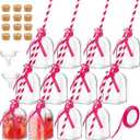 Baderke 12 Pcs Glass Patron Bottles with Cork and Straw 4 oz Mini Empty Glass Bottle for Drinks Reusable Liquor Bottles with Silk Ribbon and Funnels for Cocktail, Wedding Party (Rose Red)