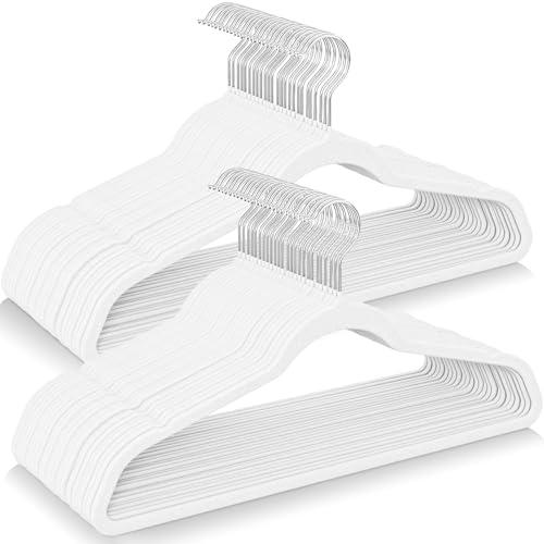 Besslly Velvet Hangers 50 Pack, Felt Hangers Clothes Coat Hanger Velvet with 360° Swivel Hook Slim Space Saving Non Slip Heavy Duty for Closet Organizer Pants Shorts Suits Shirt Clothing, White