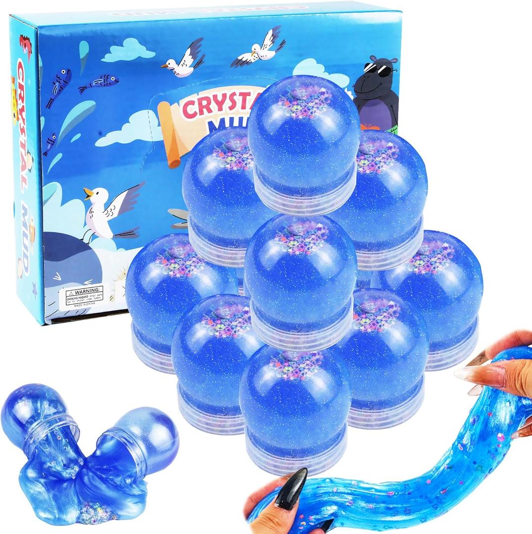 Galaxy Slime Party Favors, 12 Pack Slime Balls with Glitter, Non-Sticky, Student Gifts Goodie Bags Stuffers for Kids, Classroom Reward, Party Supplies, Blue