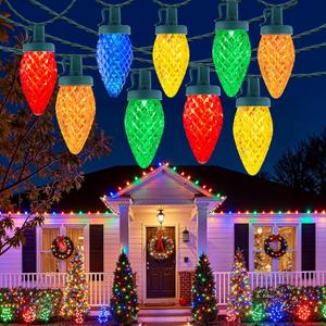 C9 LED Christmas Lights Outdoor, 97ft 150 LED Waterproof Strawberry Christmas Decorations String Lights, Plug in Vintage Christmas Tree Lights for Outside, Roof, Patio, Wedding, Party, Multicolor