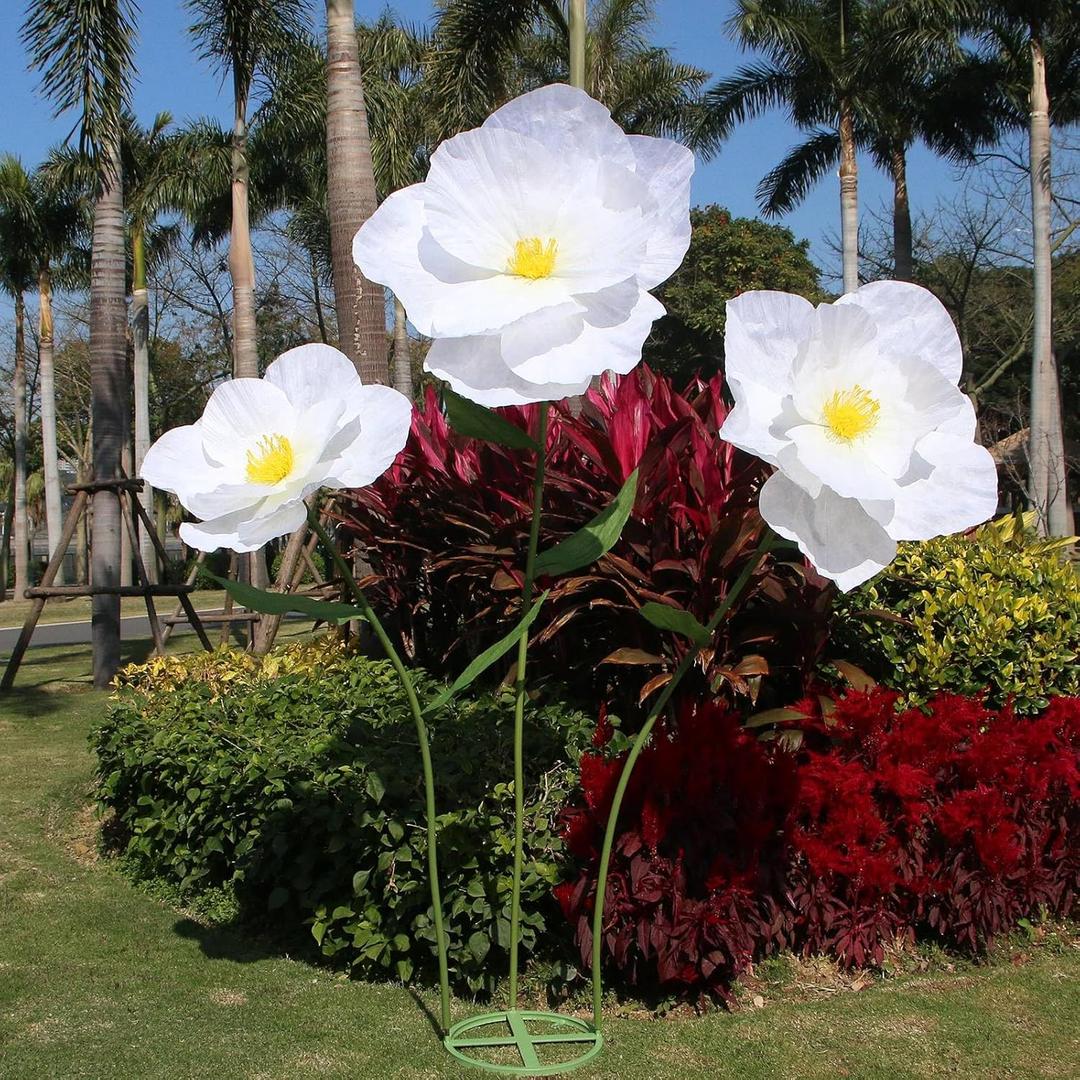 5.9 Ft Large Paper Artificial Flowers,Giant Flowers for Decoration,Standing Huge Handcrafted Poppy Flowers for Garden,Hotel,Office,Photography Props,Wedding,Art Gallery,Shop Window Display(B-White)