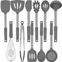 Silicone Kitchen Cooking Utensils Set with Stainless Steel Handle, Spatula Set Utensil Set, Cooking Utensil Set, Kitchen Tools Gadgets for Nonstick Cookware (11, Gray)