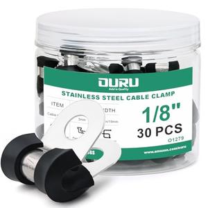 OURU 30pcs 1/8 Inch Stainless Steel Cable Clamps,Rubber Coated Cushioned Insulated Cable Clamp,Automotive Cable Wire Clamps,Pipe Clamps,Metal Clamp for Tube,Lines,Wire Cord Installation(Black,3mm)
