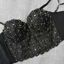 Women's Lace Rhinestone Bustier corset Wedding Party Crop Top Bra Vest (Black, S)
