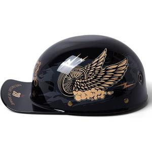 Vintage Retro Open Face Motorcycle Helmet Baseball Cap Half Helmets Fashion Street Adult Open Face Motorcycle Helmet Skull Cap Men Women for Moped Cap Jet Scooter, Flywheel, XL