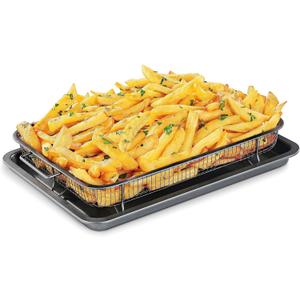 Bakken Swiss Air Fryer Tray  2-in-1 Nonstick Crisper Basket with Elevated Mesh for Oven Use  Dishwasher Safe, Ceramic Coating, PTFE/PFOA/PFOS-Free, Extra-Large 9.5" x 13", Gray
