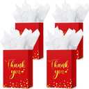 Tinlade 12 Pcs Thank You Gift Bags with Tissue Paper Gold Polka Dots Thank You Bags with Handle Party Favor for Wedding Birthday Baby Shower Business Shopping(Red)