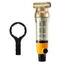 iSpring WSP100B Large Reusable Whole House Spin Down Sediment Water Filter with Built-in Housing Scraper and Brass Top Clear Housing, 100 Micron