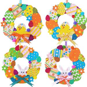 12 Sets Easter Wreath Decorations DIY Foam Easter Wreath Signs Craft Kits Easter Eggs Bunny Chick Foam Easter Stickers Pom-Poms Googly Eyes for Kids Party Favors Classroom Home Activity Art Project