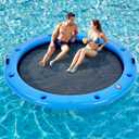 6-12FT Round Inflatable Floating Dock, Sunchill Float Ring, Water Hammock Tanning Pool Floats with Woven Fabric, Manual Pump for Quick Inflate/Deflate, Fits 2-8, Ideal for Lakes, Oceans