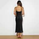 Women's Sleeveless Spaghetti Straps Scoop Neck Floral Lace Bodycon Midi Fishtail Dress Evening Party Dress Backless (Black, L)