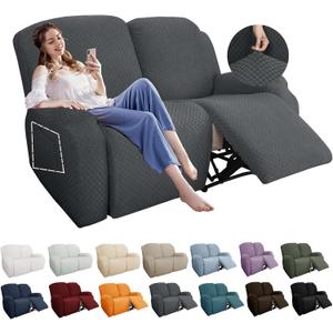 YEMYHOM 6 Pieces Stretch Loveseat Recliner Slipcover Jacquard Recliner Sofa Cover with Side Pocket Fitted Recliner Cover Couch Furniture Protector with Elastic Bottom (Loveseat Recliner, Dark Gray) (2 Seater)