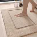 DEXI Bathroom Rugs 24x16, Washable Non Slip Bath Mat for Shower Floor, Absorbent Quick Dry Bathmat with Rubber Backing, Ultra Soft Plush Carpet for Tub, Beige