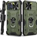 Caka for iPhone 13 Pro Max Case, iPhone 12 Pro Max Case with Kickstand & Belt-Clip Holster Camera Cover with Built-in 360 Rotate Ring Stand Magnetic Case for iPhone 13 Pro Max/12 Pro Max -Green