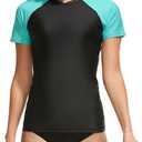 Bonneuitbebe Women's Swim Shirt UPF 50+ Short Sleeve Rash Guard UV Sun Protection Swimsuit Bathing Suit Top L