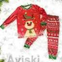 Christmas Pajamas Set, Red Loungewear Sleepwear Pant Set (Large)