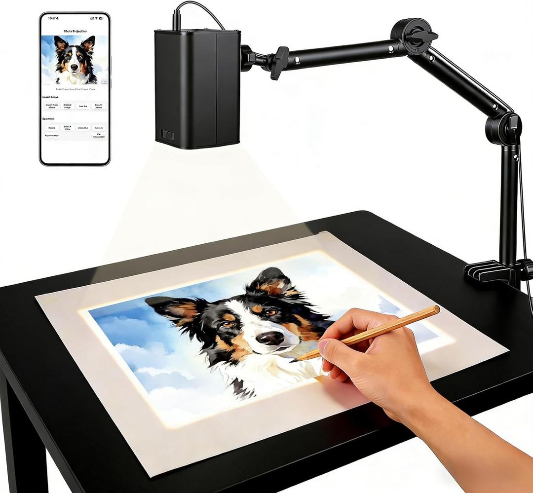 Art Projector for Tracing and Drawing - 5G WiFi & App-Free Web Control - Digital Sketch Projector with Adjustable Stand for Artists, Cookie Decorating - Supports Online/Offline, for iOS/Android